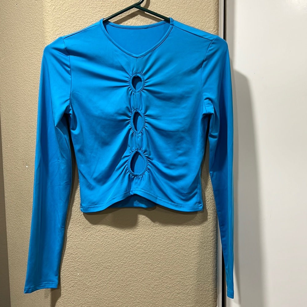 Blue Long Sleeve Crop Top